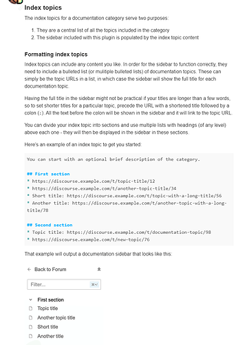 The image shows a screenshot of a computer interface with a webpage containing instructions and sample code for creating index topics for a website. (Captioned by AI)