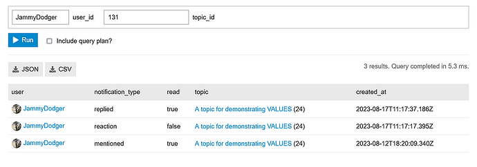 VALUES example results