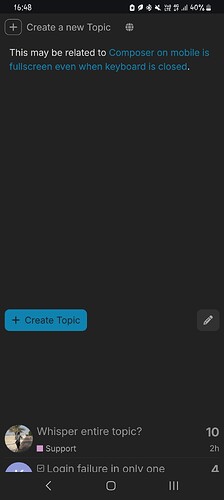 Un écran de téléphone portable affiche une interface de forum avec un thème sombre, proposant des options pour créer un nouveau sujet et un fil de discussion sur un échec de connexion. (Légendé par l'IA)