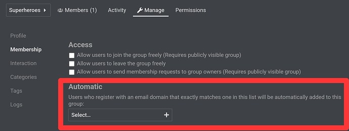 group - groupname - manage - automatic