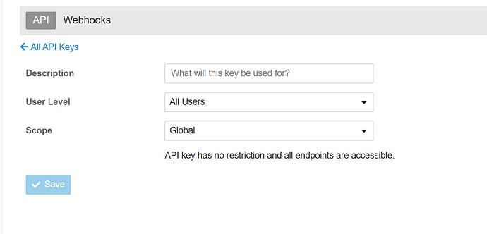 A imagem exibe uma interface de usuário de uma API, especificamente relacionada a chaves de API, com campos para descrição, nível de usuário e escopo, e uma pergunta sobre para que a chave será usada. (Legenda da IA)