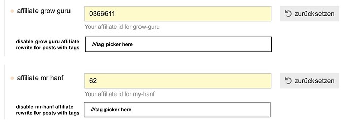 affiliate custom settings tag exclude