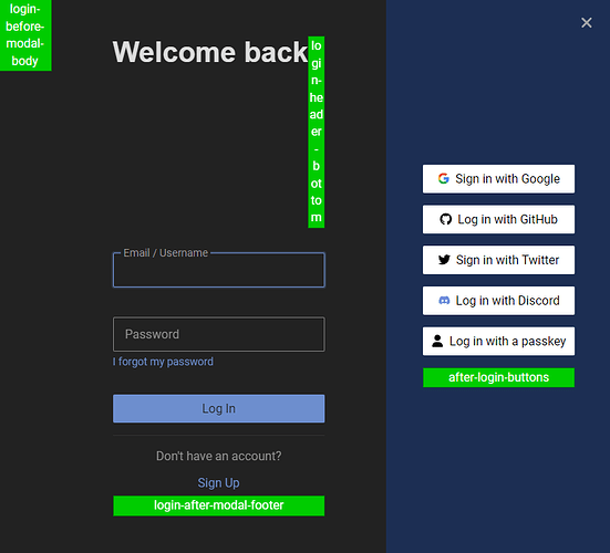 Uma interface de login com opções para entrar usando diferentes plataformas como Google, GitHub, Twitter, Discord ou uma chave de acesso. (Legenda por IA)