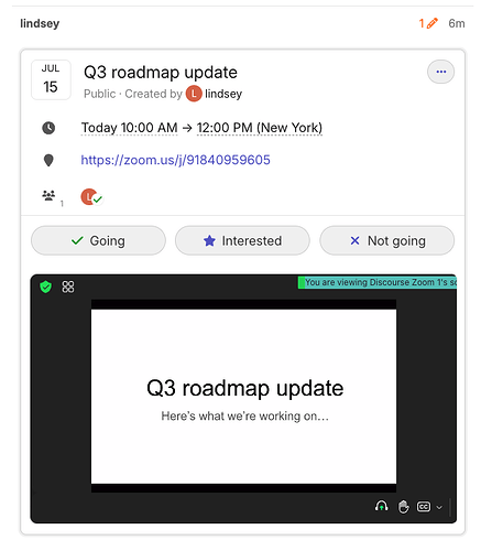 The Zoom webinar loads directly in the event topic.