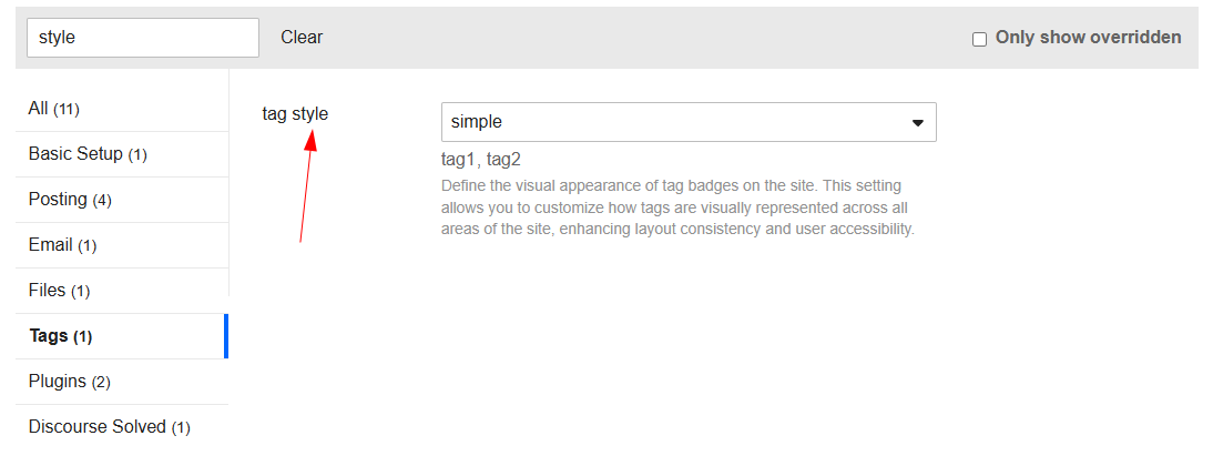 The image shows a screenshot of a settings page with a dropdown list of options and a box to enter a tag style. (Captioned by AI)