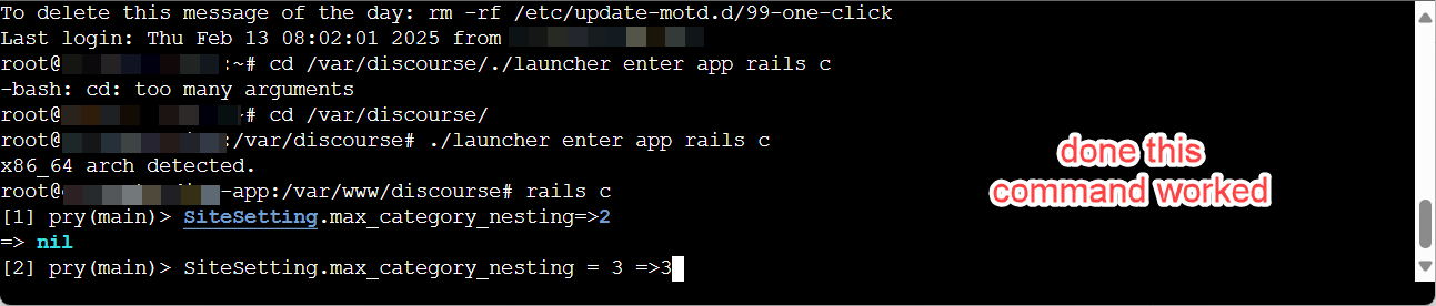 The image shows a computer terminal window with various commands being executed, including a note on the right that says "done this command worked" in red. (Captioned by AI)