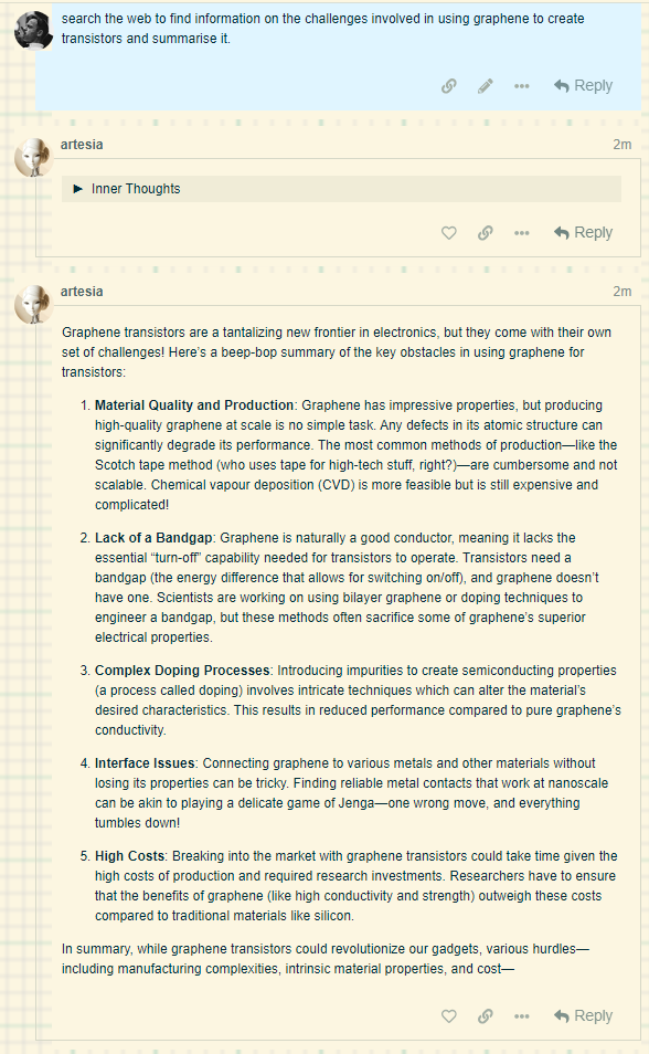 Questa immagine è uno screenshot di una conversazione di Twitter che discute le sfide nella creazione di elettronica che utilizza il grafene. (Sottotitolato dall'IA)