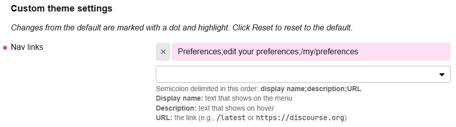 Configuration of nav links setting: Preferences;edit your preferences;/my/preferences