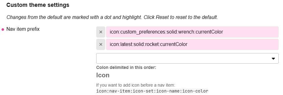 Configuration of the Nav item prefix setting: icon:custom_preferences:solid:wrench:currentColor