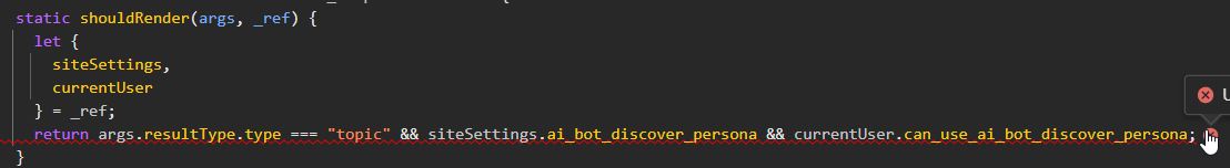 Das Bild zeigt einen Codeausschnitt in einem dunklen Editor mit hervorgehobener Syntax und einem potenziellen Problem mit dem Ref-Datentyp in einer Funktion. (Beschriftet von KI)