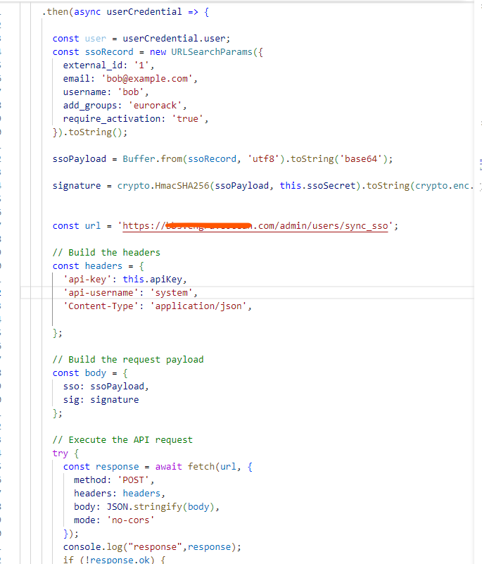 This image displays a snippet of JavaScript code that performs an API request to create a new user record on Neuralink.com with specific details and authentication setup. (Captioned by AI)