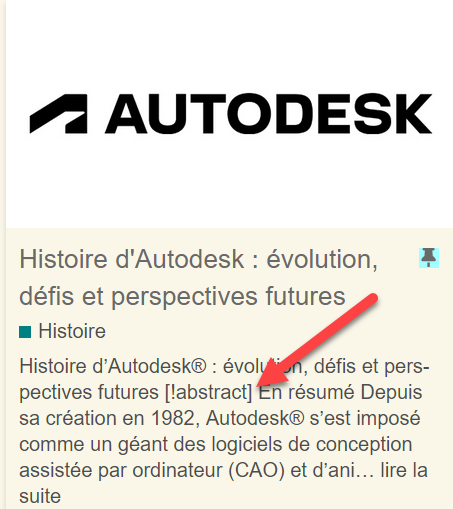 O logotipo da Autodesk juntamente com um texto em francês discutindo a história, evolução, definições e perspectivas futuras do software Autodesk desde sua criação em 1982. (Legenda por IA)