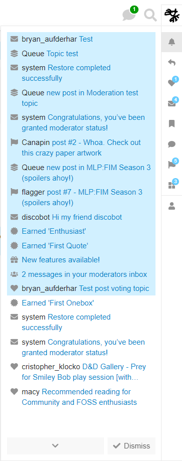 Notifications menu