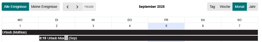 Capture d'écran d'un événement de calendrier avec un événement s'étendant sur plusieurs jours