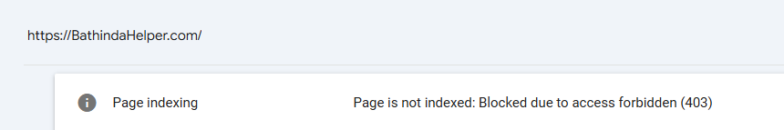 The image shows a webpage status indicating that the page is not indexed and blocked due to access forbidden with a status code 403. (Captioned by AI)