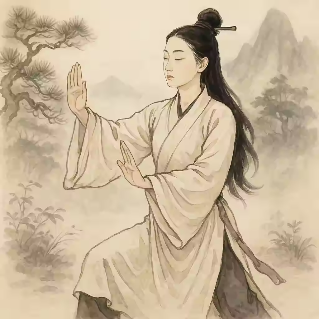 Wudang Daoist Woman Practicing Tai He