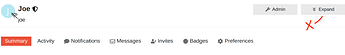 user profile page expand button