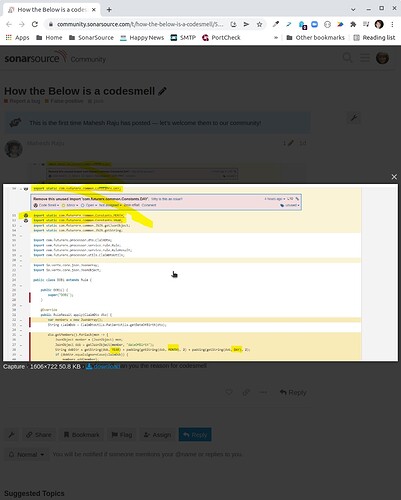 How the Below is a codesmell - Report a bug - False-positive - SonarSource Community - Google Chrome_001