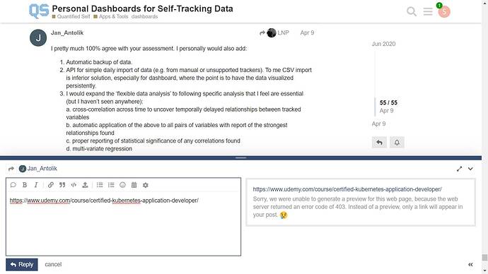 error de código 403 de Udemy en el foro de QuantifiedSelf