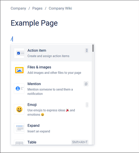 Confluence slash commands