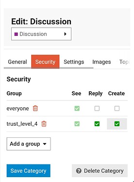 category security tab