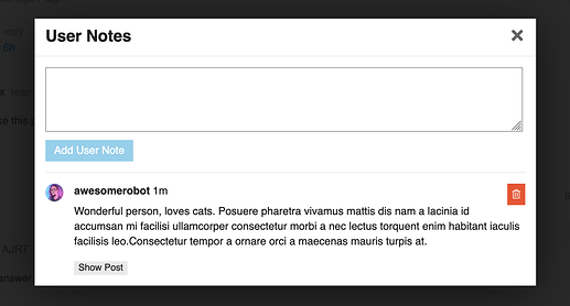 user notes modal