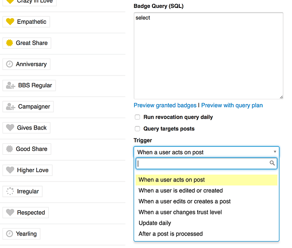 Badge Trigger Options
