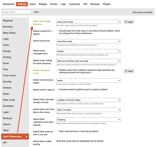 Default User Settings