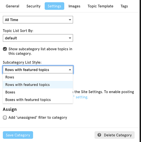 category settings