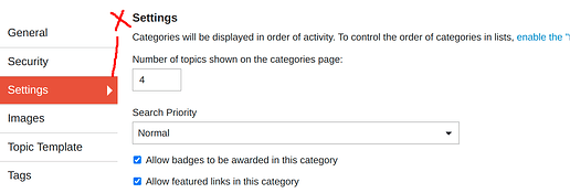 category settings sections