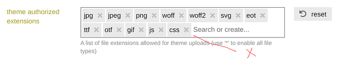 adicionar css às extensões autorizadas do tema