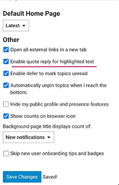 enable quote reply for highlighted tex