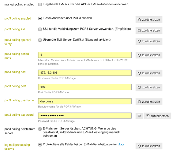 Screenshot email settings