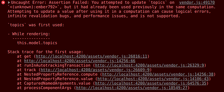 Ember console error. Attempting to update a property used in the same computation