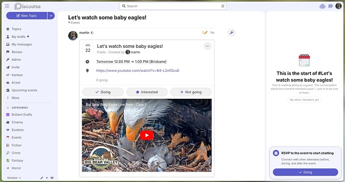 The livestream event and its chat channel, before the member has RSVPed.