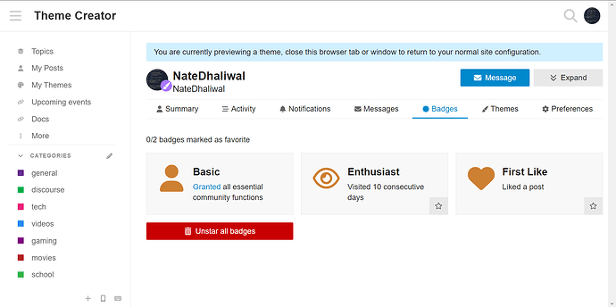 The image shows a user profile page on a website with badges indicating levels of achievement in various categories such as basic, enthusiast, and first like. (Captioned by AI)