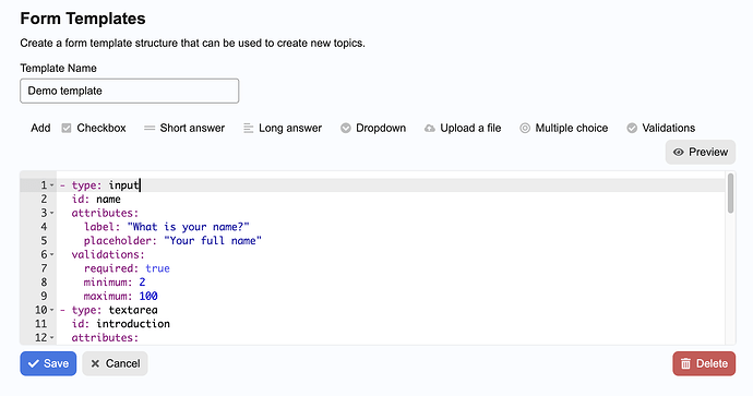 Editing a form template