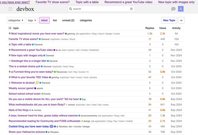 Das Bild zeigt einen Screenshot des „devbox“-Boards in einem Forum mit verschiedenen Themen und Diskussionszahlen. (Beschriftet von KI)