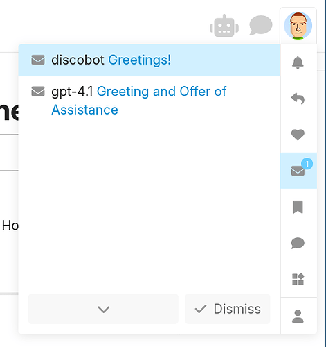 Dies ist ein Screenshot der Discord-Desktop-App, der eine Begrüßungsnachricht von „discobot“ und ein Hilfsangebot von „gpt-4.1“ zusammen mit verschiedenen Discord-Oberflächenelementen anzeigt. (Beschriftet von KI)