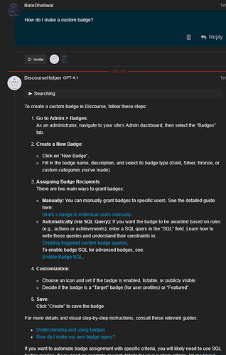The image shows a webpage with instructions on how to create a custom badge in Discourse, a platform for online discussion. (Captioned by AI)