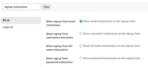 A imagem mostra uma interface de usuário com opções para exibir instruções de e-mail, nome de usuário, nome completo e senha em um formulário de inscrição. (Legenda da IA)