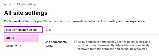 can permanently delete site setting