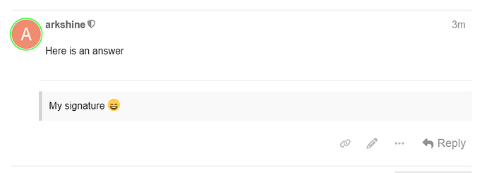 The image is a screenshot of a chat message from a user named "arkshine" with the text "Here is an answer" and a laughing emoji, with a greyed-out text partially visible underneath. (Captioned by AI)