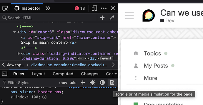 Uno sviluppatore sta utilizzando uno strumento di ispezione degli elementi in un browser web per esaminare il codice HTML del sito web Dev Tourism, con il menu a discesa del sito web "Can we use" visualizzato in alto a destra. (Sottotitolato dall'IA)