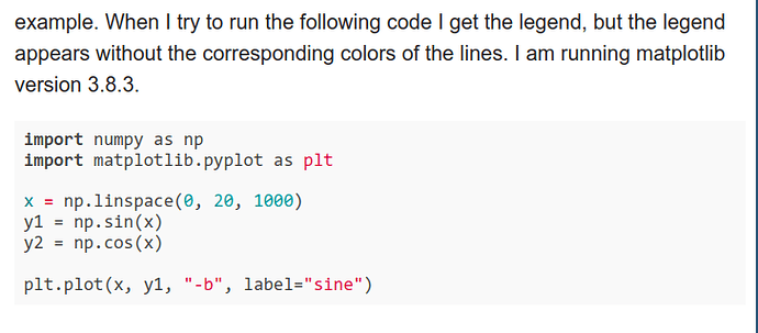The image shows an example of Python code that generates a legend with specific colors using matplotlib. (Captioned by AI)