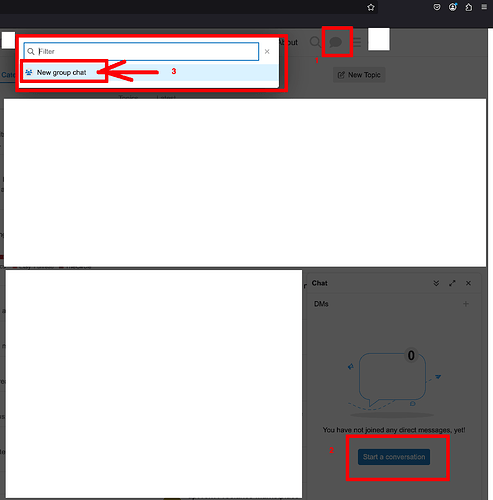 La imagen muestra una interfaz de Slack con una barra de búsqueda que contiene un texto de marcador de posición "Nuevo chat grupal", resaltado en rojo, y una sección que solicita al usuario "Iniciar una conversación" para mensajes directos. (Subtitulado por IA)