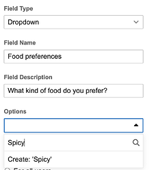 Dropdown user field option creation