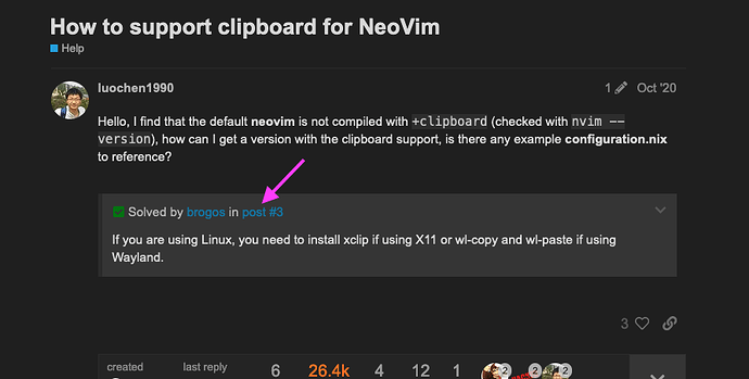 Questa immagine mostra uno screenshot di una pagina di supporto della community o di un forum, specificamente per NeoVim, con un post che discute come supportare gli appunti per NeoVim. (Didascalia dell'IA)