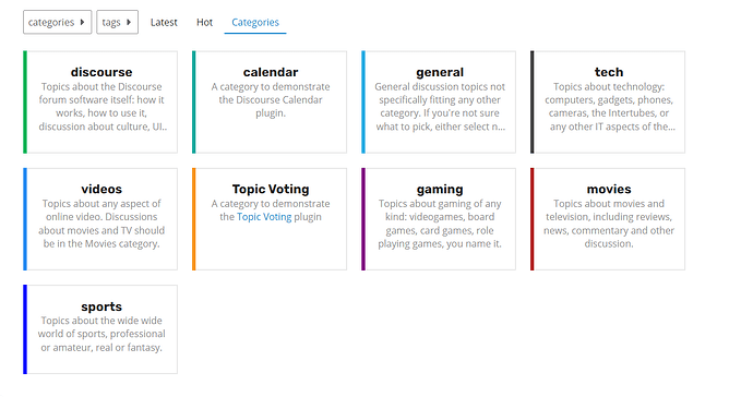 The image shows a web page for the Discourse online forum, featuring a list of categories. (Captioned by AI)
