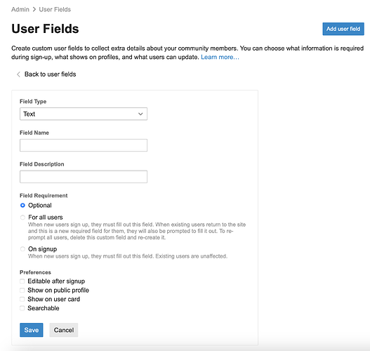Creating user fields form